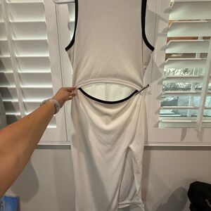 White Sleeveless Dress with Black Trim